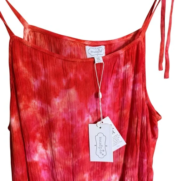NWT Mud Pie Pink Orange Red Beach Swim Cover Up Tie Dye Dress Womens One Size - Picture 3 of 5